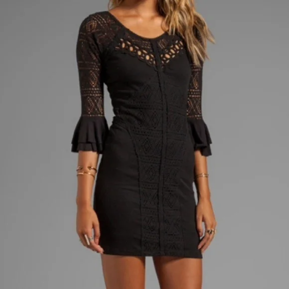Free People Crochet Black Mini Dress XS - Picture 1 of 10
